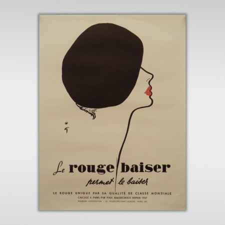 Poster Pubblicitario Originale Vintage Le Rouge Baiser René Gruau nel 1949