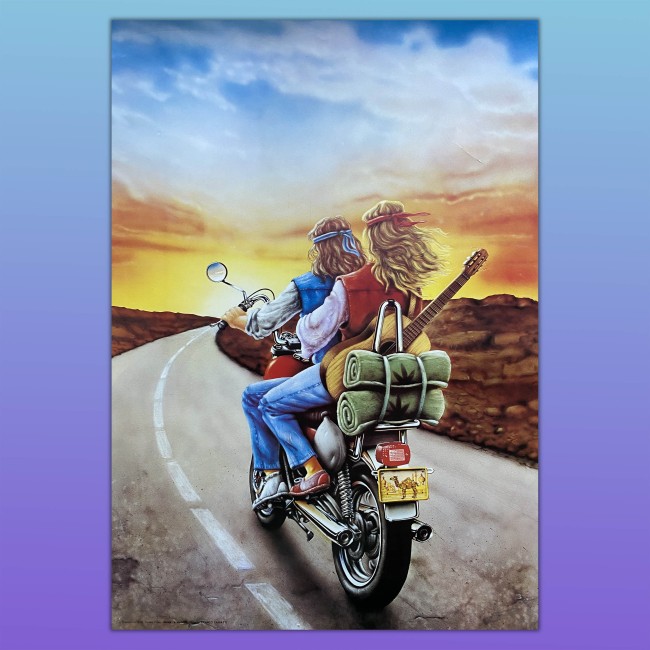 Hippy voyager Il Viaggio Poster Vintage Anni 80 Motocicletta Franco Caniatti