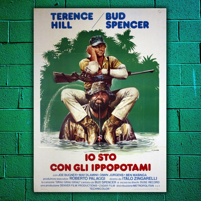 Manifesto Originale Io Sto Con Gli Ippopotami - 100x140 - Bud Spencer,Terence Hill