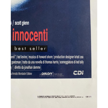 Locandina cinematografica originale Il Silenzio Degli Innocenti -  Full Cast & Crew - 1991