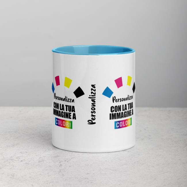Tazza In Ceramica Bianca Con Interno Azzurro - Personalizzata