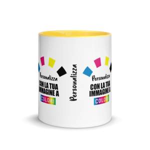 Tazza In Ceramica Bianca Con Interno Colorato Giallo, personalizzata con foto, grafica, immagini, logo