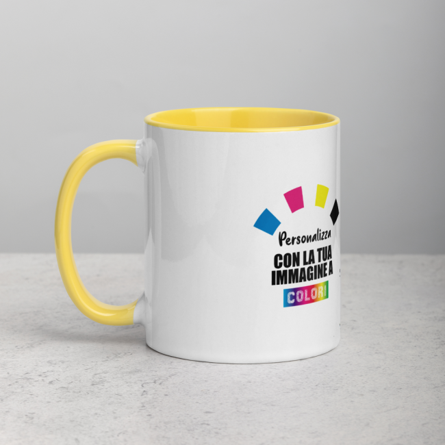 Tazza In Ceramica Bianca Con Interno Colorato Giallo, personalizzata con foto, grafica, immagini, logo