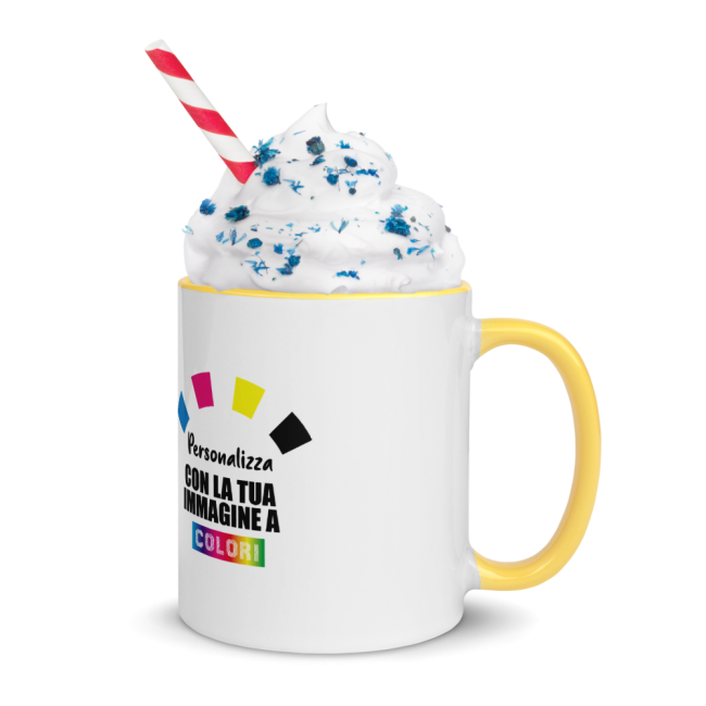 Tazza In Ceramica Bianca Con Interno Colorato Giallo, personalizzata con foto, grafica, immagini, logo