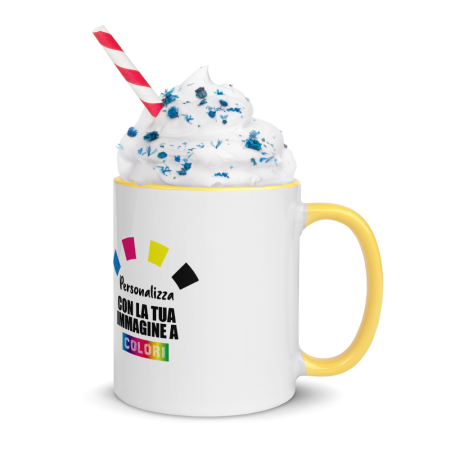 Tazza In Ceramica Bianca Con Interno Colorato Giallo, personalizzata con foto, grafica, immagini, logo