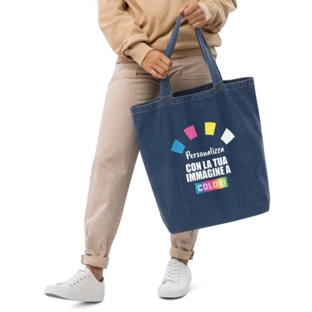 Borsa Shopping Bag Shopper Denim Jeans Personalizzata a colori, foto, grafica, immagini,logo