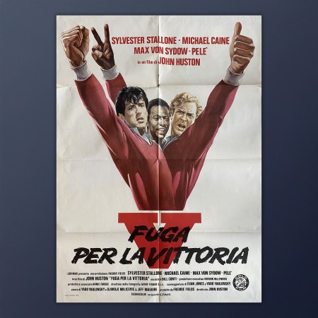 Manifesto Fuga Per La Vittoria - 1985 1 Ed. - 100x140 CM - Pelè, Sylvester Stallone