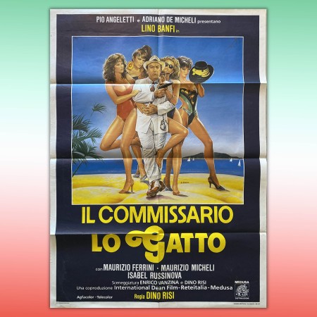 Poster Manifesto 2F Il Commissario Lo Gatto Lino Banfi 1986 100x140 CM